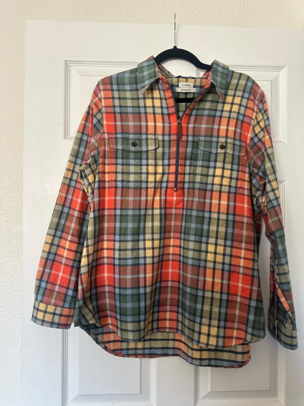 L.L. Bean Women’s Plaid Flannel Quarter Zip - Washed Buchanan